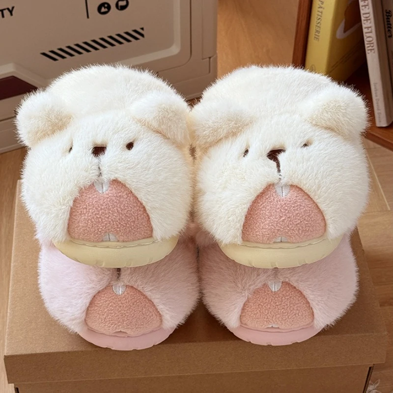 New cute groundhog cotton slippers autumn and winter, women's warm and non slip indoor  outdoor wear non slip  warm fur slippers view 6