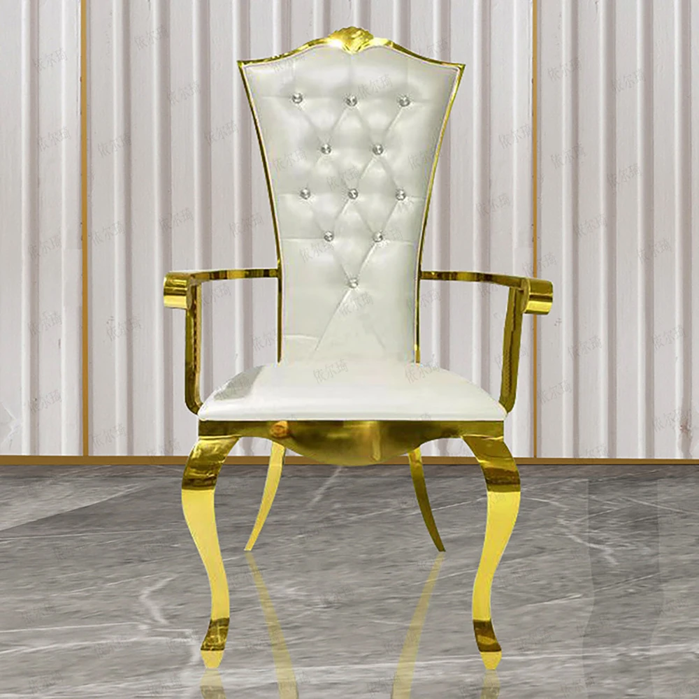 Modern Dining Chairs Wedding Event Party High Back Armrest Gold Stainless Steel Banquet Chair set For Dining Room Furniture