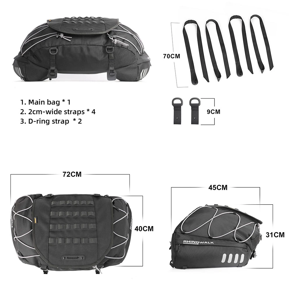 35-50l Motorcycle Bag Waterproof Expandable Motor Tail Back Seat Bag Motorcycle Bagwith Straps