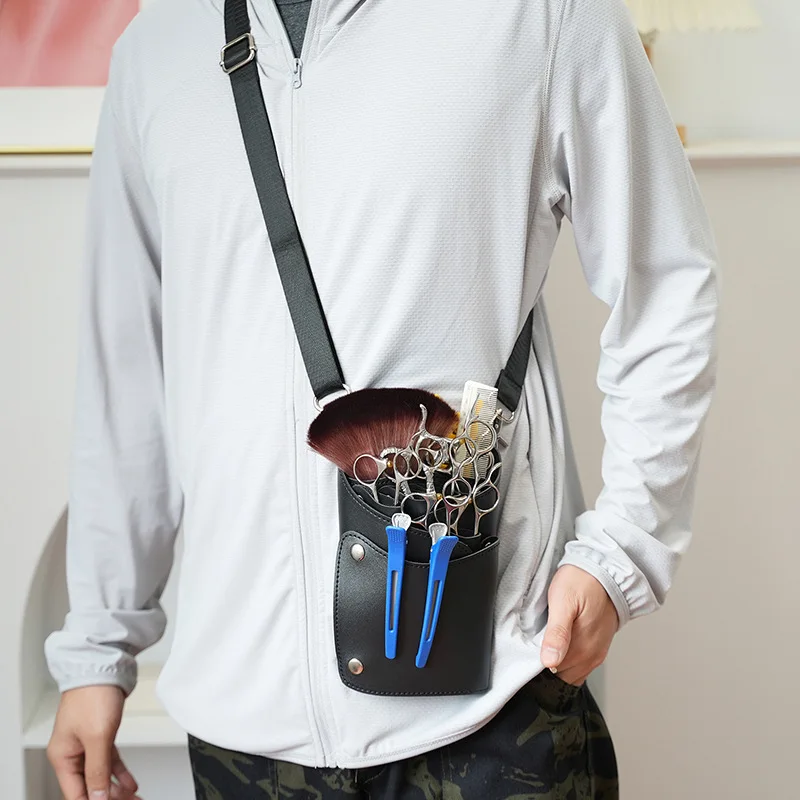 プロ用6ポケットPUヘアシザーバッグ、コームケース、ウエストパック、メッセンジャーバッグ、ポーチホルダー、理髪店、ヘアカットシザーバッグ