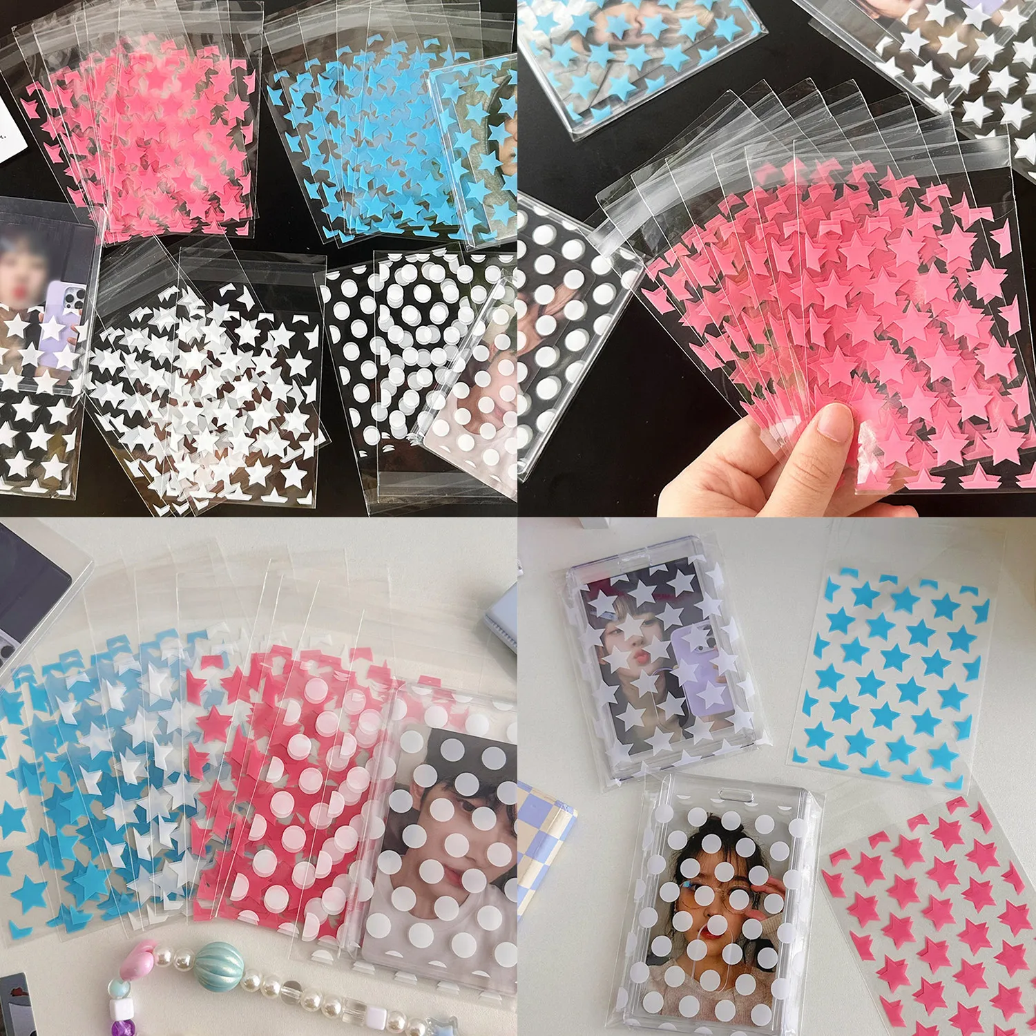 50Pcs/pack Transparent Star Self-adhesive Opp Bag Kpop Idol Photo Cards Protective Storage Bag Photocard Card Sleeves