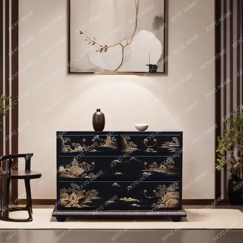 

DV New Chinese-style painted chest cabinet, living room wall decorative drawer, French-style home foyer partition entrance ca