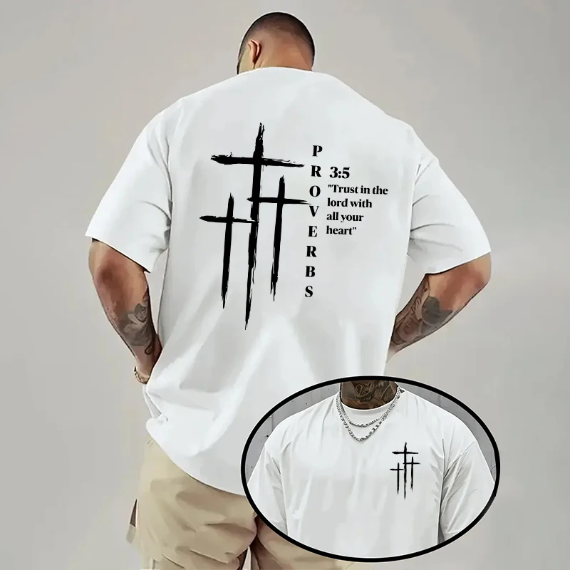 Hochwertige 100% Baumwolle Kreuz-Bedruckte T-Shirts Herren Streetwear T-Shirt Sommer Alltägliche Lässige Mode O-Ausschnitt Kurzarm-Oberteil – Detail 6
