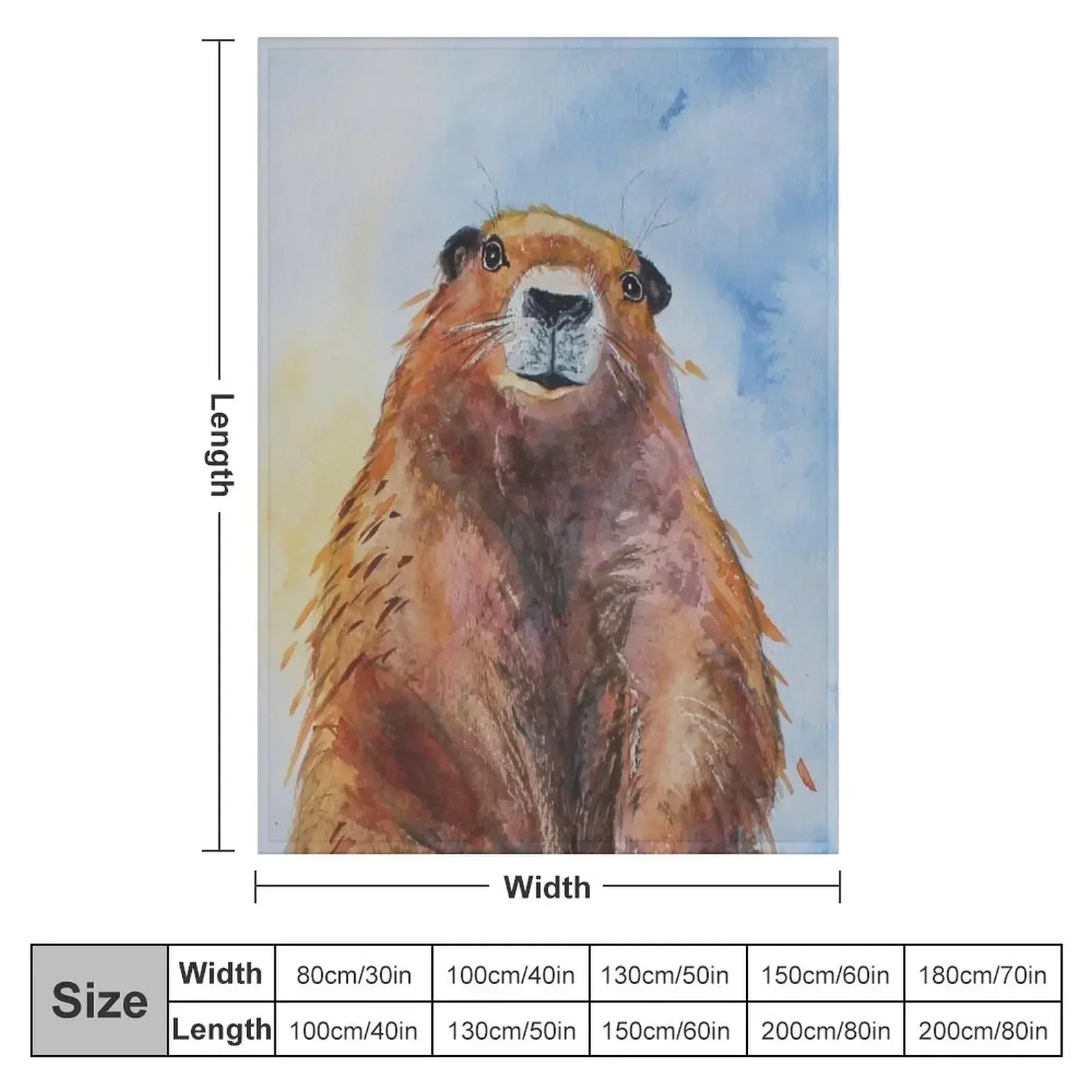 Standing Groundhog Day, Marmot Gofer realistic Watercolour Throw Blanket couch cozy soft plush fuzzy picnic outdoor blanket
