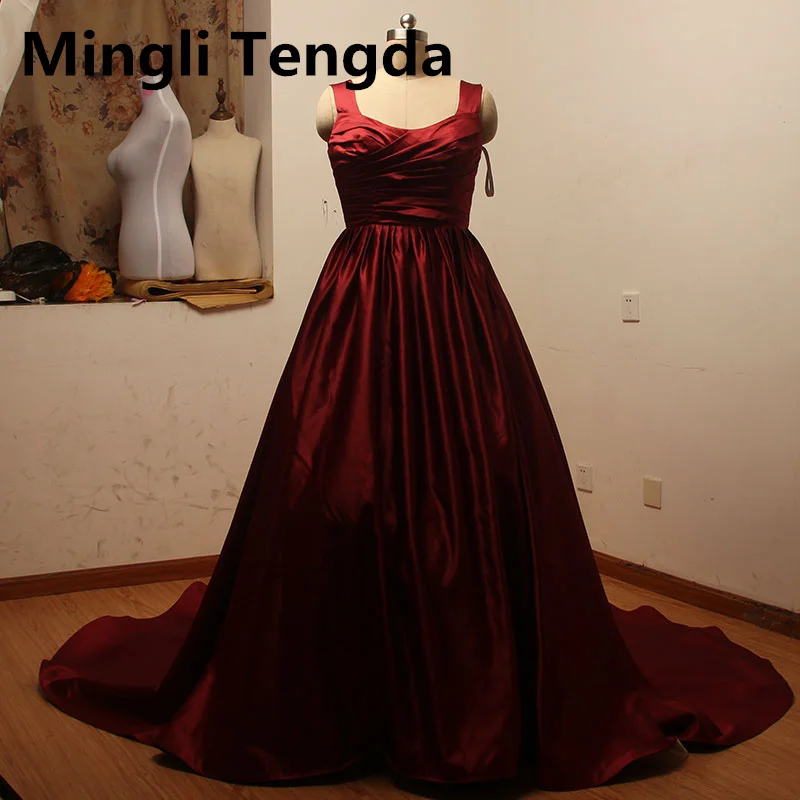 Mingli Tengda Dark/Red Champagne Double Shoulder Scoop Neck Bridal Wedding Dress Fluffy Elegant Women's Wedding Dresses Bride