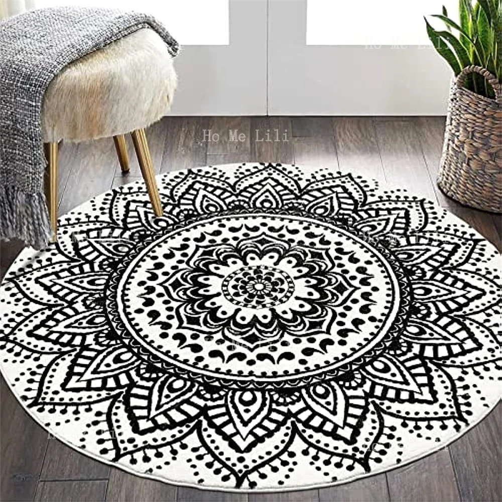 Round Mat Chic Mandala Bohemia Printed Rug Non-Slip Machine Wash Ultra-Soft Area Carpet