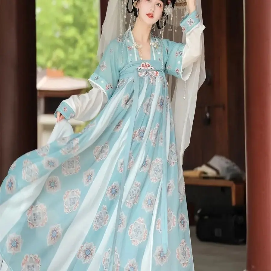 Chinese Style Hanfu Set - One-Piece Qixiong Dress (Retro-Inspired Spring/Summer Women's Outfit) Chinese Traditional Costume