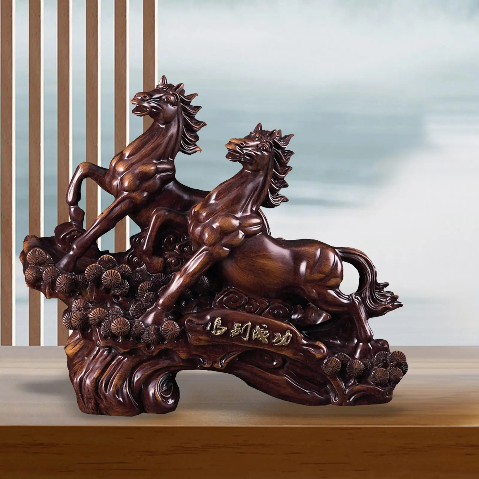 

Horse Figurines Furnishing Wood Horse Statue for Bedroom Fireplace Bookshelf