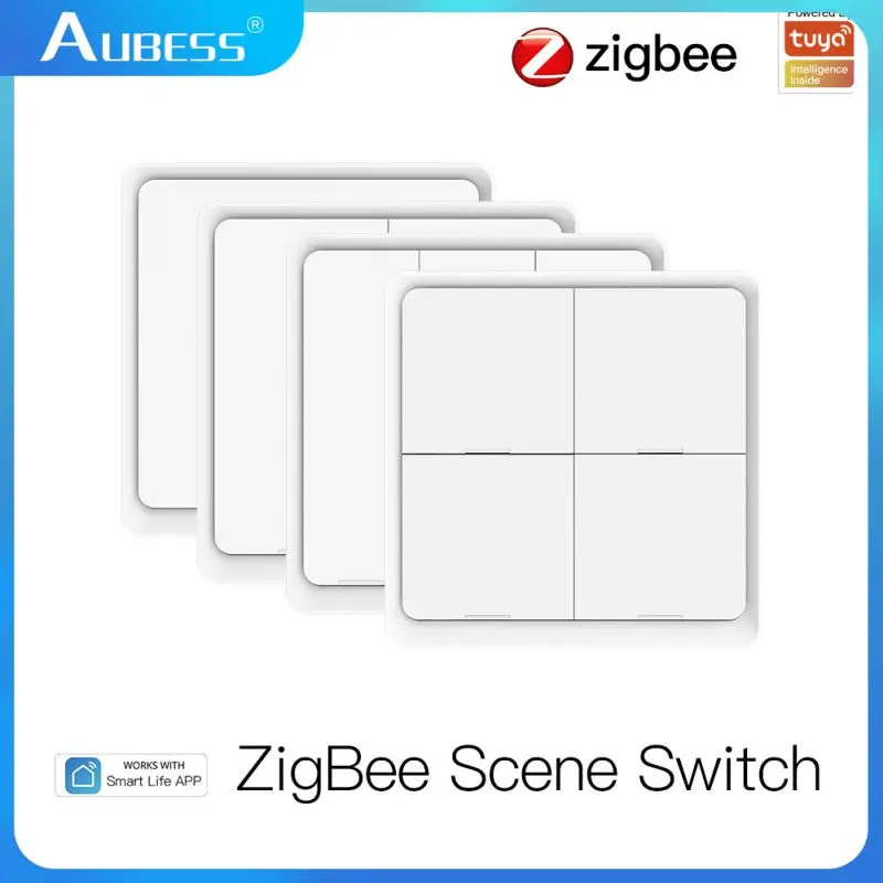 

ZigBee 4 Gang Wireless 12 Scene Switch Push Button Controller Battery Powered Automation Scenario Support Tuya WiFi Alexa