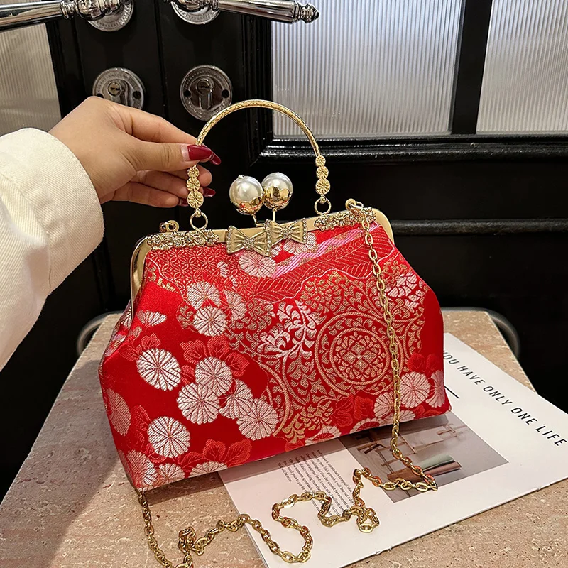 New Boho Chic Embroidered Handbags Women's Fashion Shoulder Bags with Metal Handle & Chain Strap Crossbody Purse Casual Day Bags view 4