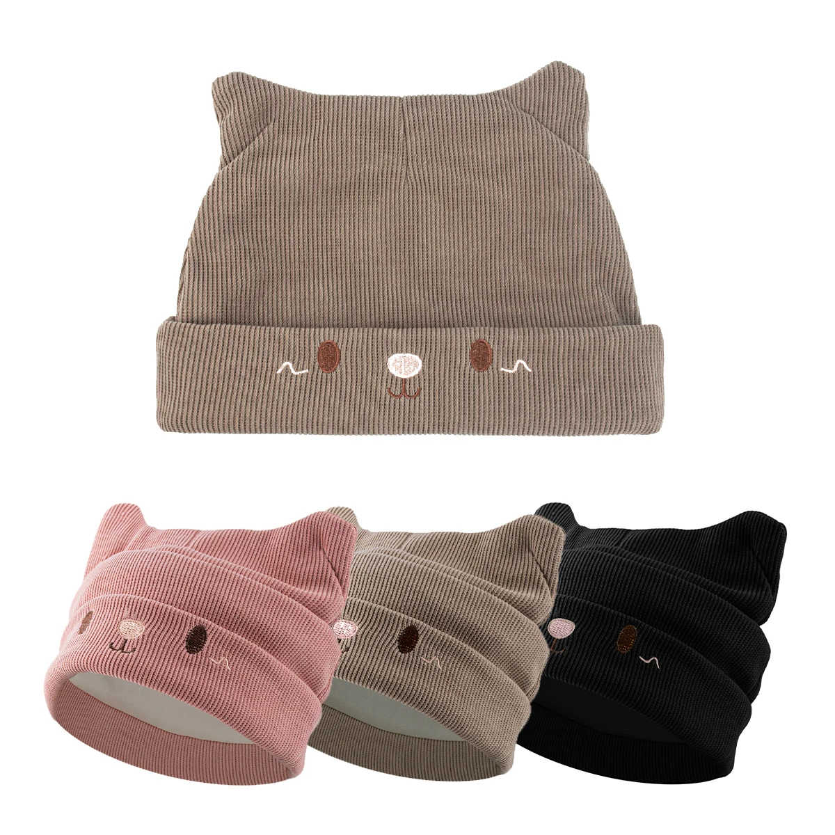 Unisex Cute Design Cat Ear Chenille Knit Windproof Breathable Warm Ear Protection Cap Outdoor Sport Cartoon Hat Fashion Head Cap