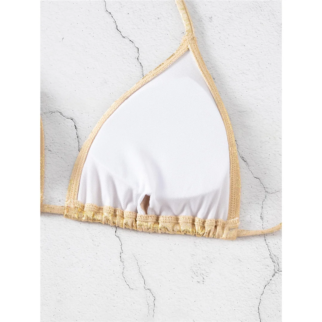 3-teiliges Set mit Rock, aus Kunstleder, Damen-Bikini, Damen-Badebekleidung, dreiteiliges Bikini-Set, mit Trägern, Badeanzug, Badebekleidung, Modell V8378. – Detail 7