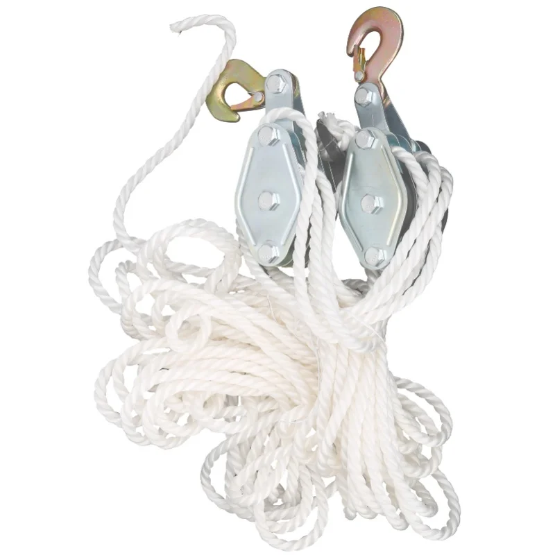 Hoist Pulley 4000LB Load Galvanized Steel Hook Lifting Pulley Block With Multi Nylon Rope