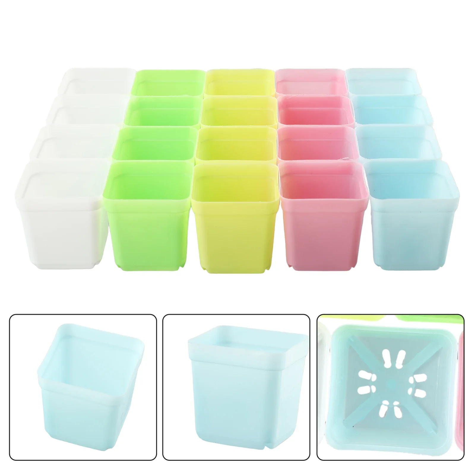 20pcs Mini Basin Square Flower Pot Colorful Succulent Plant Trays Plastic Flowerpot Planter Home Office Decoration Garden Supply