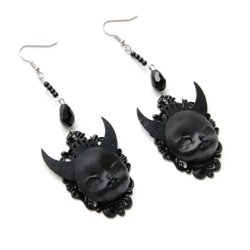 Fashion Devil Death Dangle Earrings for Creative Gothic Punk Black Drop Earrings for Women Girls Unisex Daily Wea