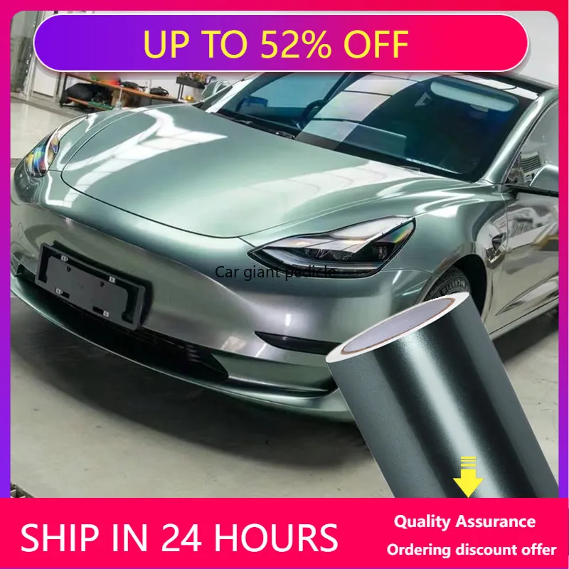 Gloss Metallic Paint Fir Green Vinyl Car Wrap Film Auto Plastic  Auto Plastic Assurance Air passage pattern Stickers Covering