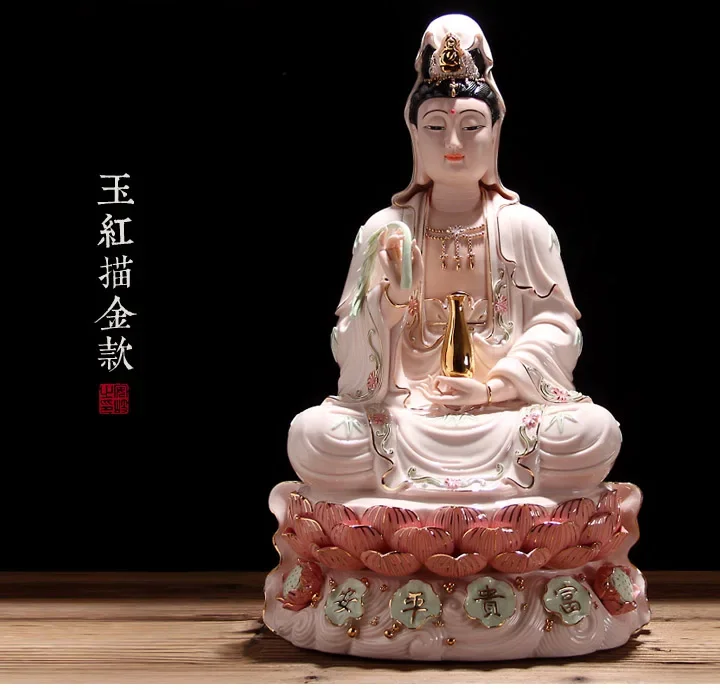 high-grade home family efficacious Talisman FENG SHUI Mascot Guanyin Buddha Porcelain jade carving Sculpture statue  30cm