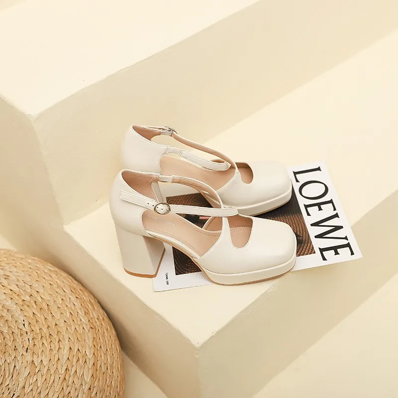 Cross-belt Baotou Roman sandals new summer shallow-mouth thick-heeled tied square head high-heeled women's shoes