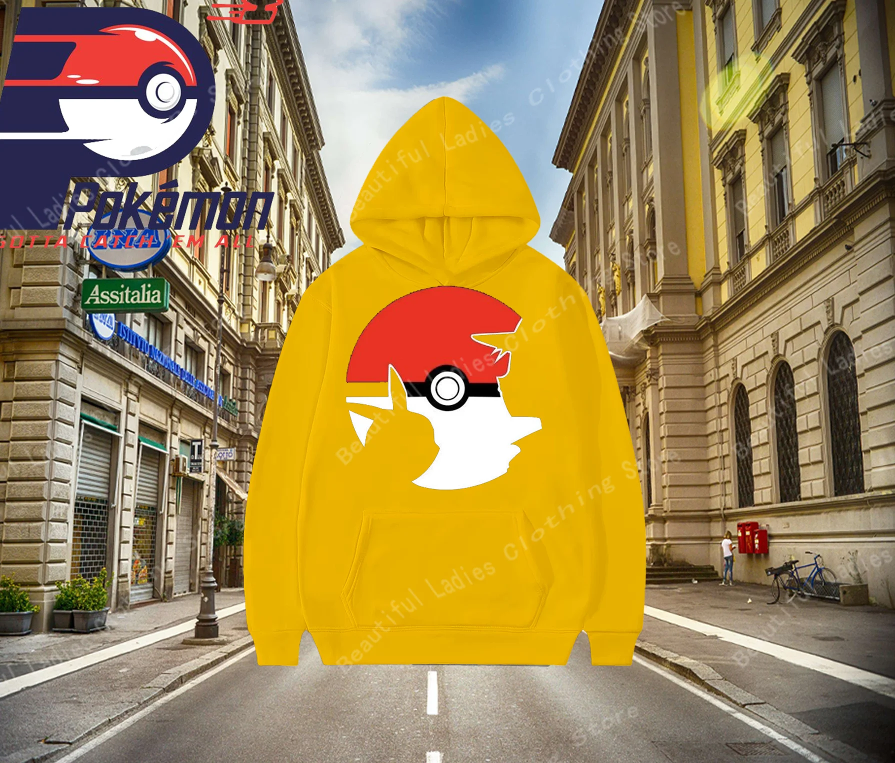 (MINISO) بوكيمون بيكاتشو خريف/شتاء جديد أزياء المرأة Crewneck هوديس مريحة الطلاب زوجين مريحة Y2K هوديي