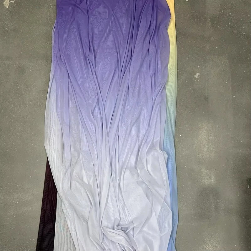 Mistlace 5 Yards Two-Tone Ombre Print Stretch Mesh Fabric 82% Polyester 18% Spandex 4 Way Stretch Tulle Gradient Power Fabric#10