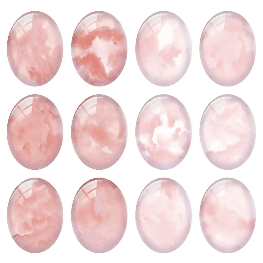 Random Mixed Round/Oval/Square Pink Watercolor Ink Peach Color Photo Glass Cabochon Flatback Demo Cameo For Diy Jewelry Making
