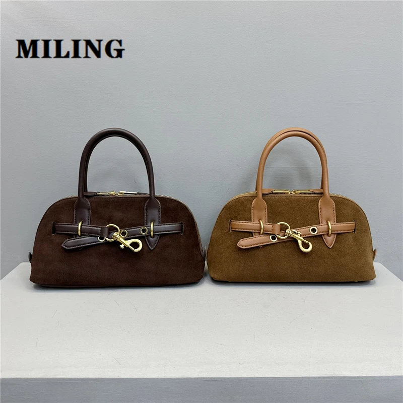 Autumn Winter Suede Leather Women's Bag Retro Style Shell Bag Single Shoulder Strap Crossbody Bag Female Bowling Tote Bag