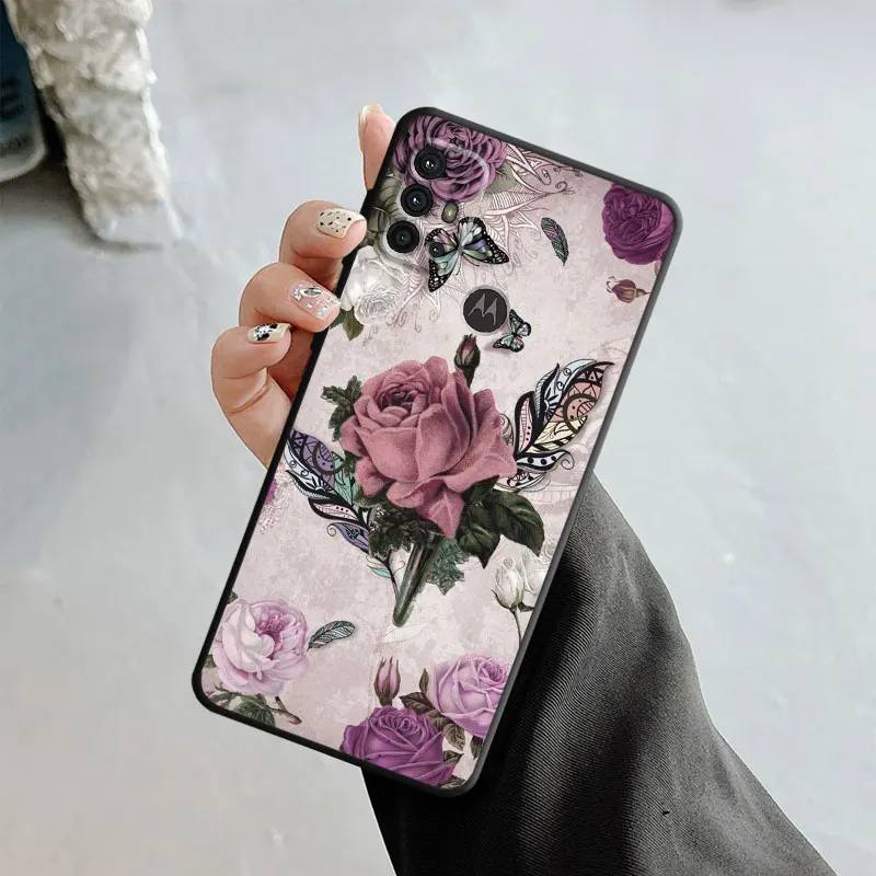 Case For Motorola G200 G60 G50 G31 G30 G22 G9 G8 Power Lite Plus Edge 20Lite 30 One Fusion Bling Aesthetic Butterfly Rose Art