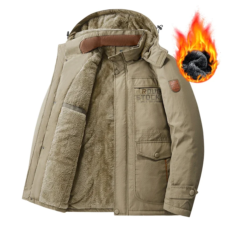 Men Keep Warm Casual Fleece Coat Winter Windproof Simplicity Thicken Parka New Outdoors Fashion Detachable Hat Solid Jacket Men