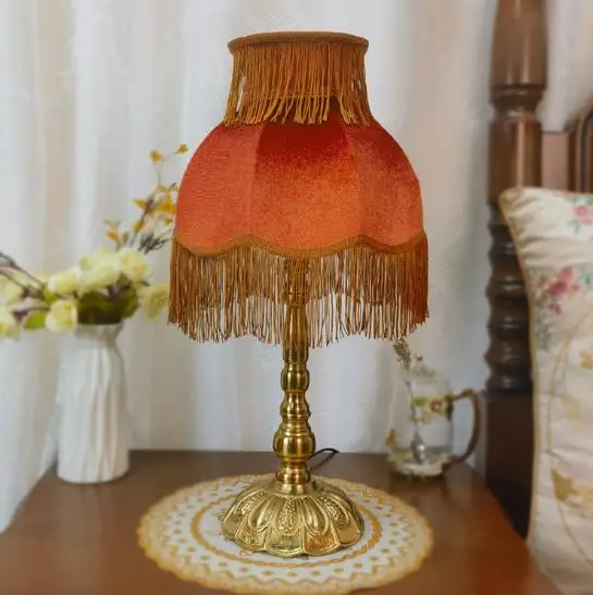 French Luxury E26 LED Table Lamp Pastoral Retro Warm Style All Copper Dimmable for Bedroom Living Room
