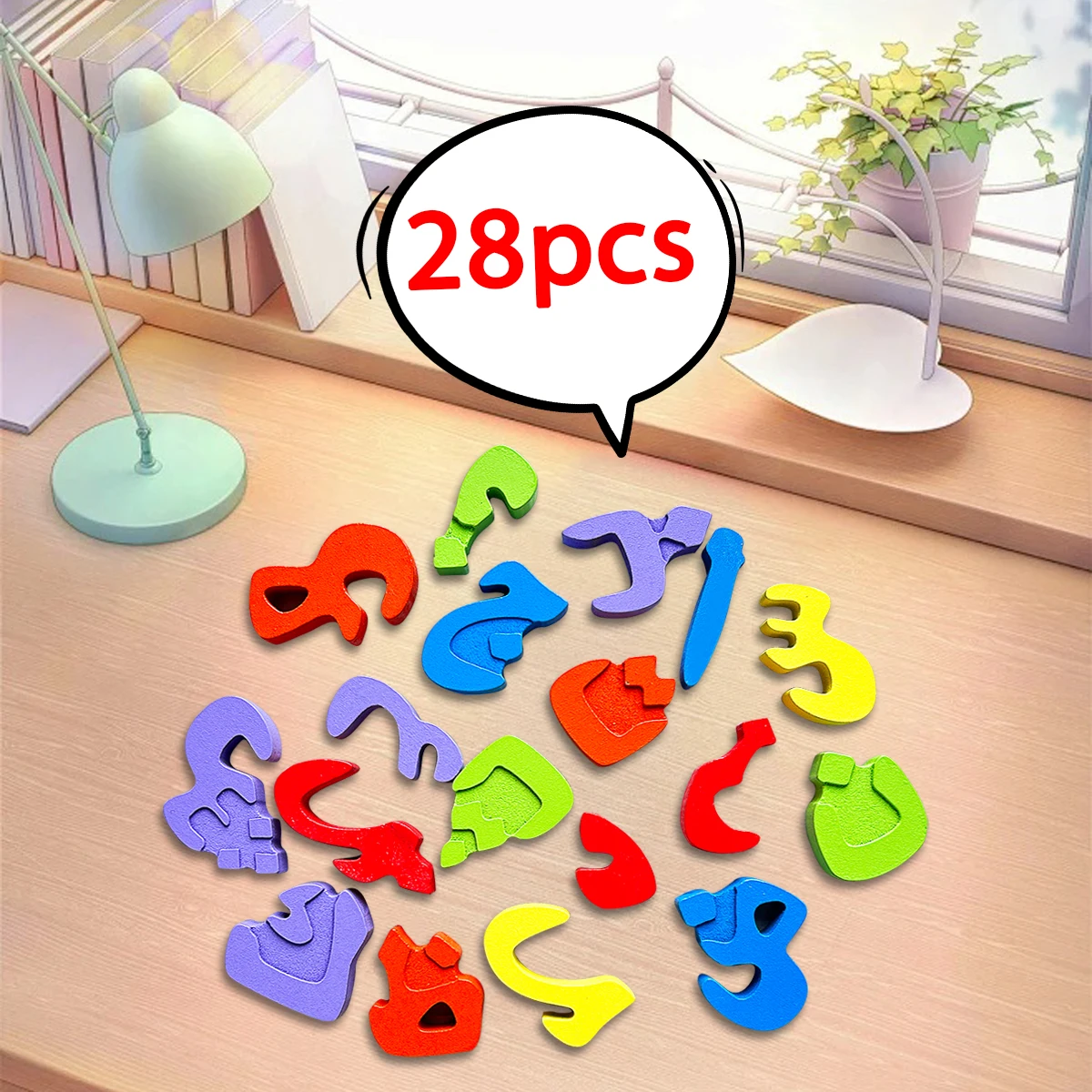 ​​Montessori Arabic Learning , Kids Wooden Alphabet Puzzle Board with Colorful Letters, Objects & Animals - Educational Gift​