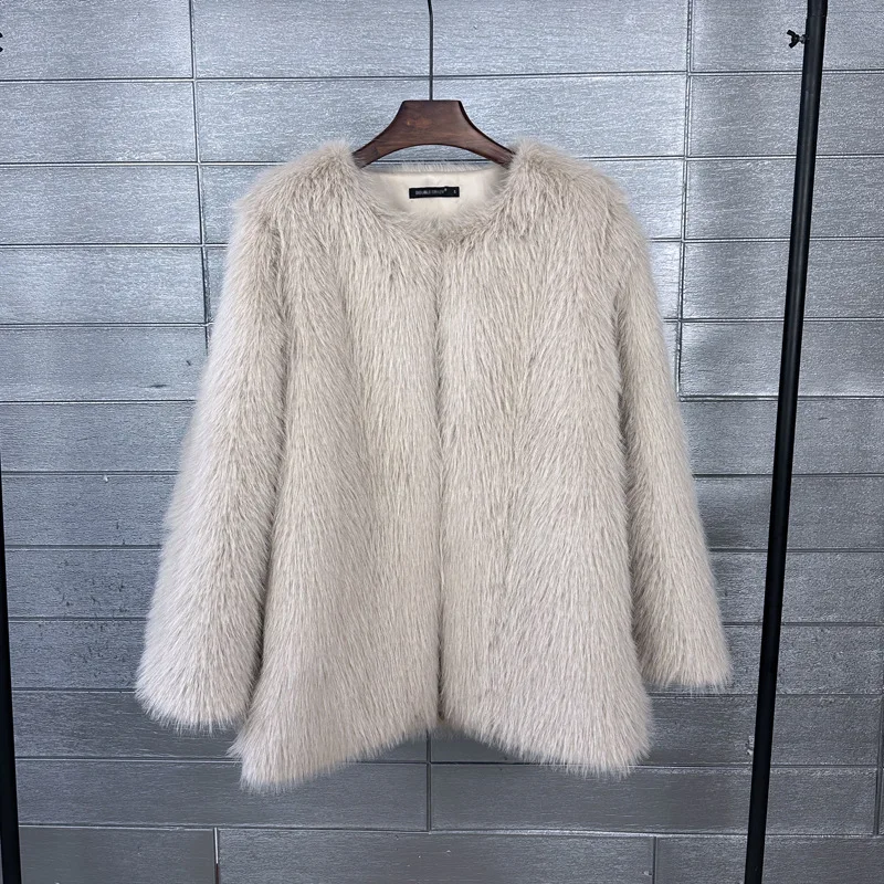 Abrigo de piel de visón grueso para mujer, chaqueta de piel Artificial de manga larga con cuello redondo, abrigo de piel sintética con temperamento para mujer