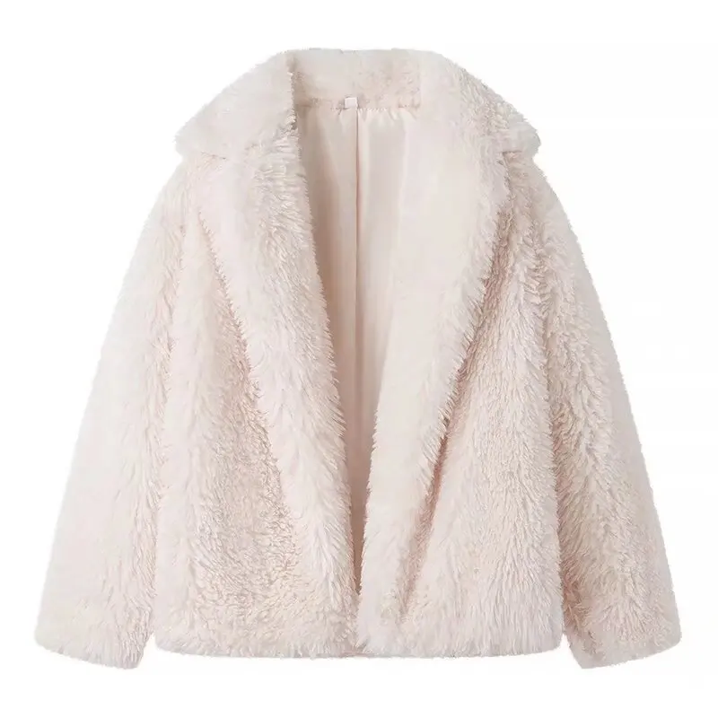 2024 autumn and winter fashion casual women\'s clothing lapel, imitation fur plush cardigan jacket, lamb wool comfortable