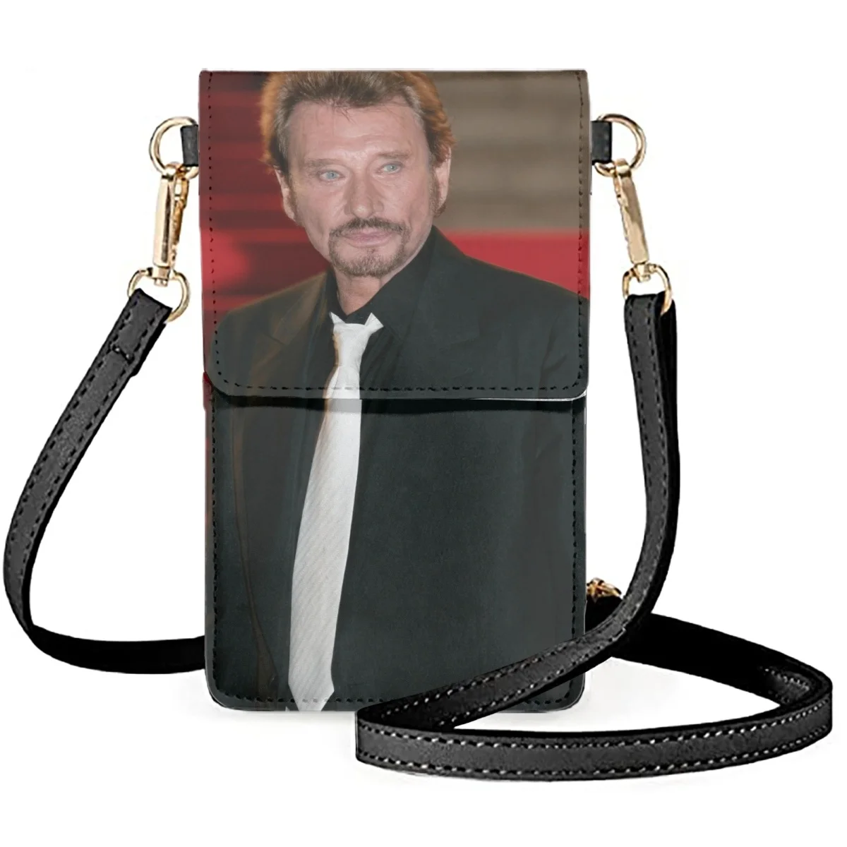 FORUDESIGNS Women Touch Screen Mobile Phone Bag Shoulder Bags Wallets Card Holder Female Small Purse Johnny Hallyday Print Bag