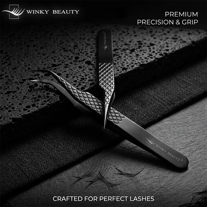 Black Stainless Steel Multifunctional Tweezers High Precision Lash Extension Volume Tweezers Anti-Slip Professional Makeup Tools