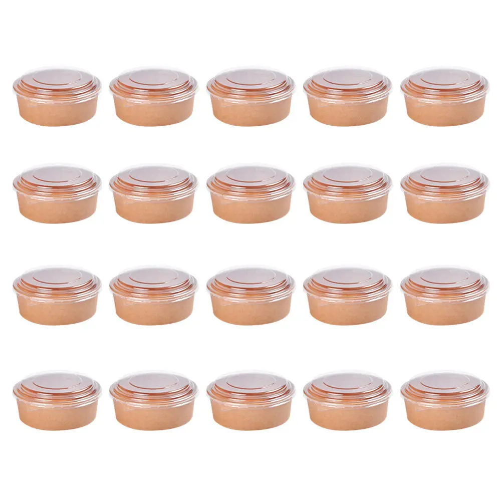 20pcs Kraft Paper with Lid Disposable Food Containers Small Meal Prep Bowls Versatile for Parties Weddings Camping