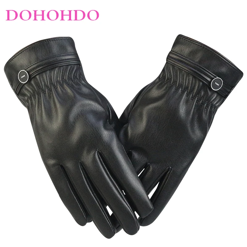 

Winter Men's Black Leather Gloves And Velvet Warm Touch Screen Wear-resistant Outdoor Sports Bike Cold Wind Motorcycle Gloves