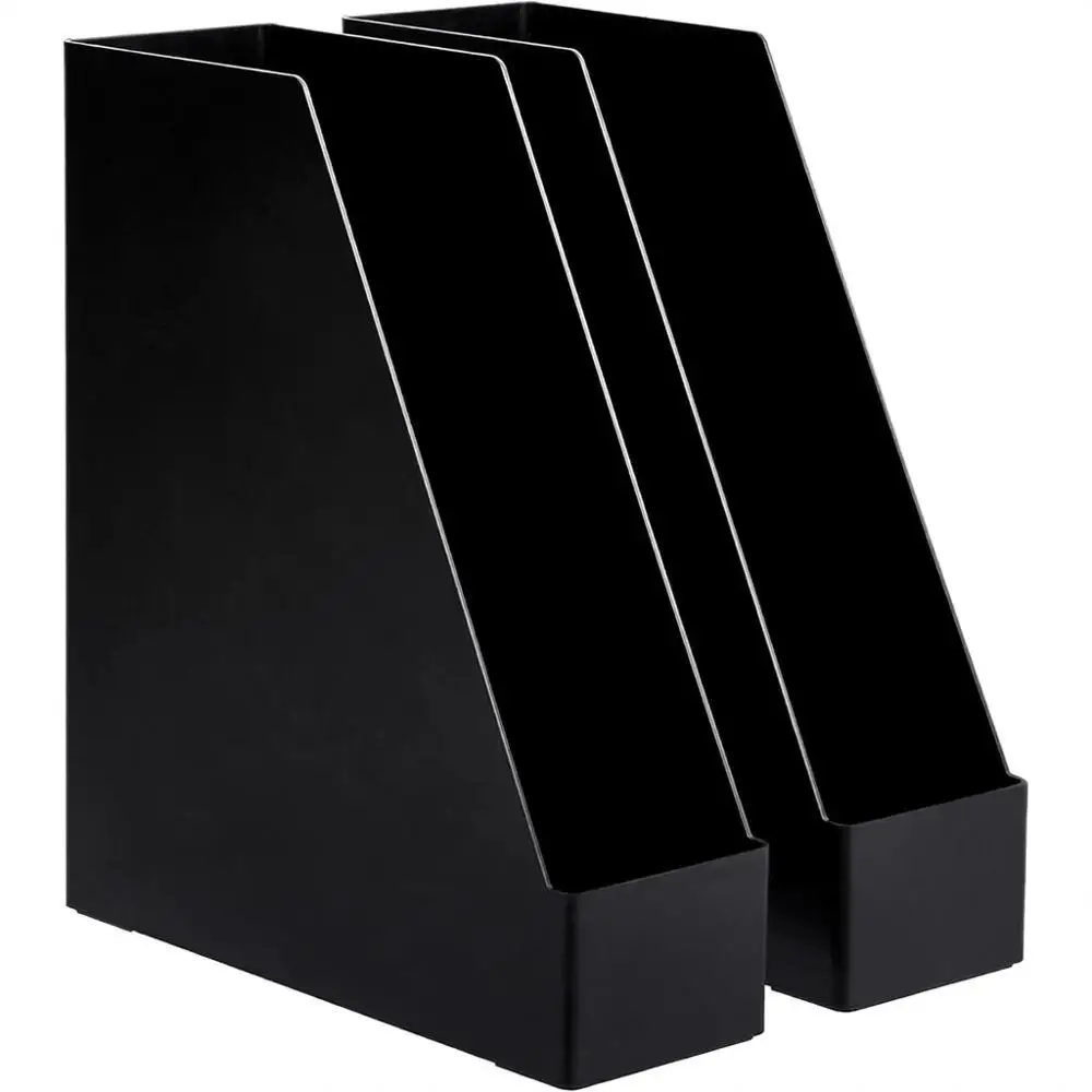 

Dual-Set Black Plastic Desk Organizer with Magazine Rack and File Holder