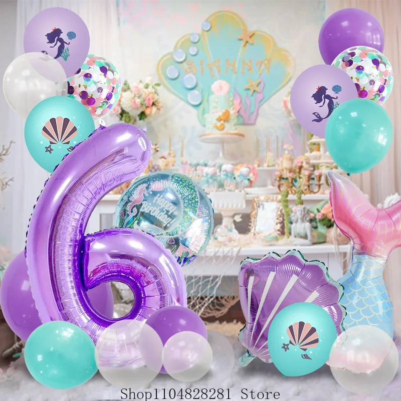 25PCSNew Комплект колонок для воздушных шаров с хвостом русалки - Декор для подводной тематической вечеринки для детского дня рождения, вечеринки у бассейна, тематических мероприятий с русалкой