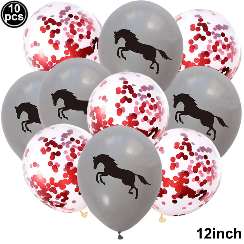 10 stücke Pferd Luftballons Set Party Decor Konfetti Pailletten Luftballons Folie Latex Party Luftballons Kind Aldult Cowboy Cowgirl Geburtstag Party – Detail 14