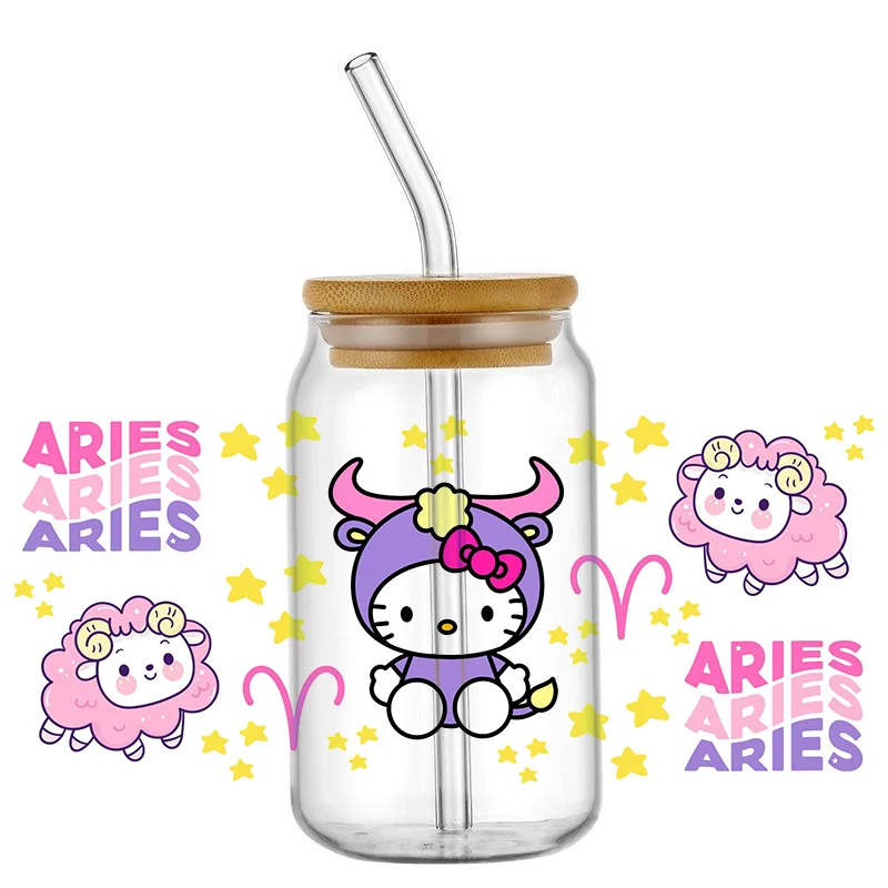 Minso Constellation Kitty Series UV DTF Cup Transfer Stickers Autocollants The Signs of Zodiacs Decals for Libby Glasses