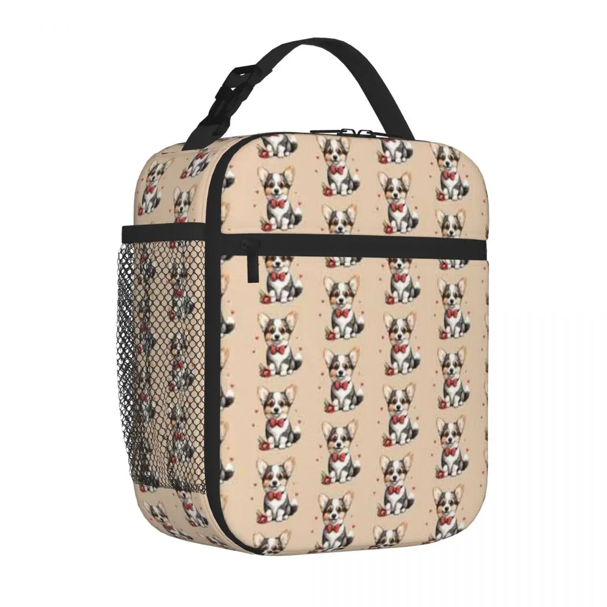 Bestselling Corgi Puppy With Hearts And Rose Plaid Carry Lunch Bag Train Ride Lightweight Lunch Bag