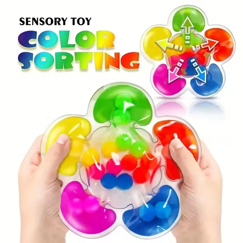 

1pc PVC Five Color Flower Puzzle Toy Color Classification Sensory Children Stress Relief Prop Fingertip Touch Pinch Water Bag