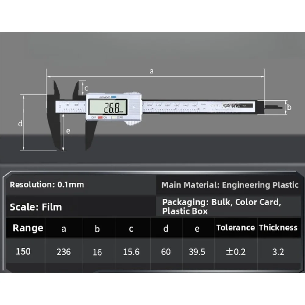 Jewelry Digital Caliper 0-150mm LCD Vernier Caliper Engineering Plastic Body Accurate 0.1mm Resolution Auto Off Function