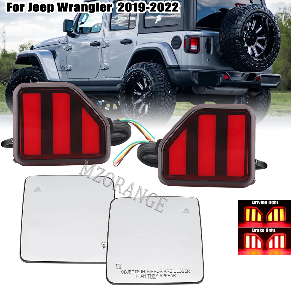 Rearview Mirror Lens+Rear Bumper Light For Jeep Wrangler US Edition 2019 2020 2021 2022 Rearview Mirror Lens+Rear Bumper Light