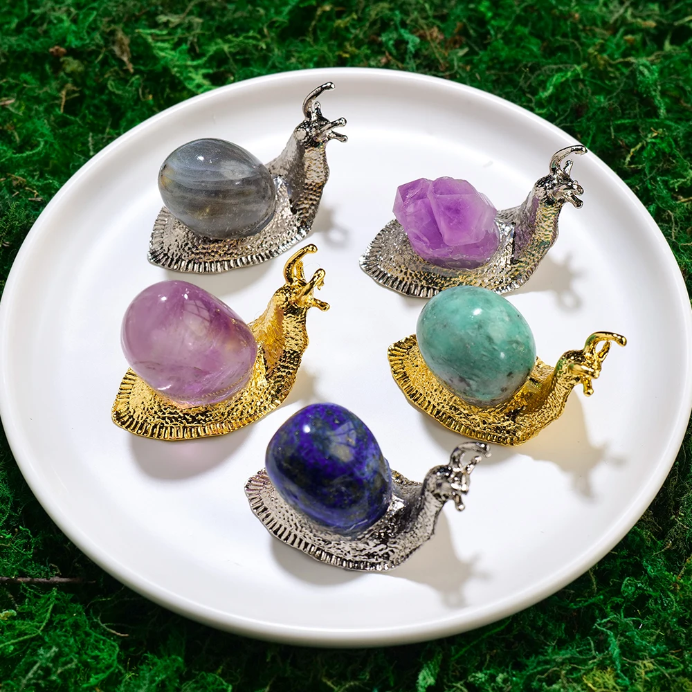 1pc Natural Crystal Tumbled Stone Snail Ornament Crystal Raw Stone Creative Animal Home Office Decoration Holiday Gift