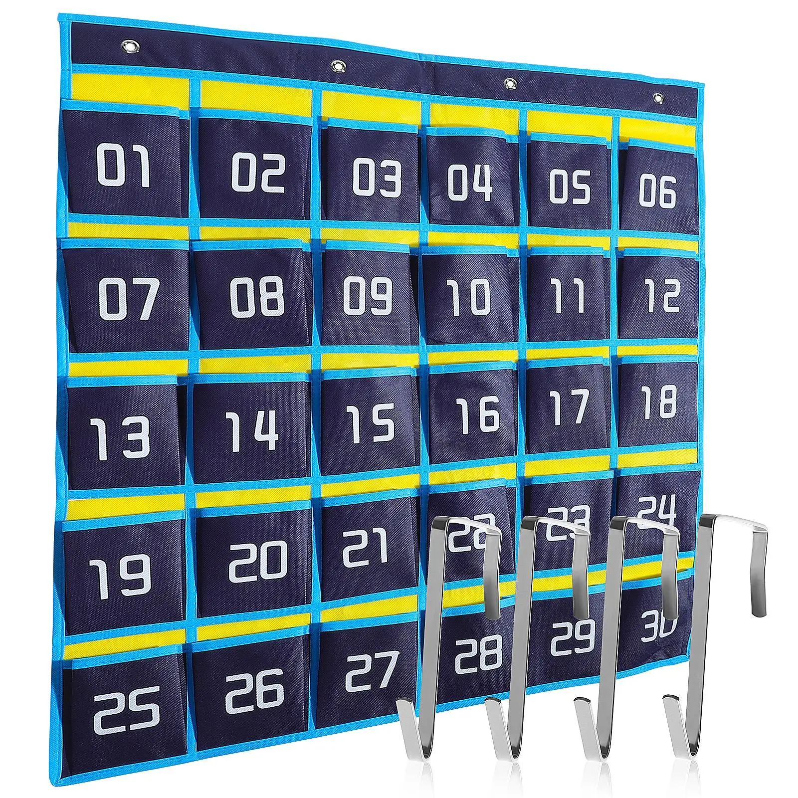 

Yellow Classic 30 Pockets Chart 4 Hooks Non-woven Calculator Holder Classroom Bathroom Kitchen Wardrobe Phone Storage