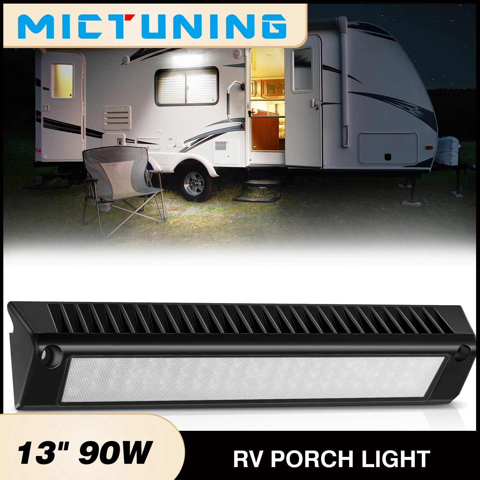 

MICTUNING RV Light для крыльца, 13-дюймовый светодиодный внешний тент мощностью 90 Вт, сменное освещение 2800LM 6000K для грузовых автомобилей, морских лодок