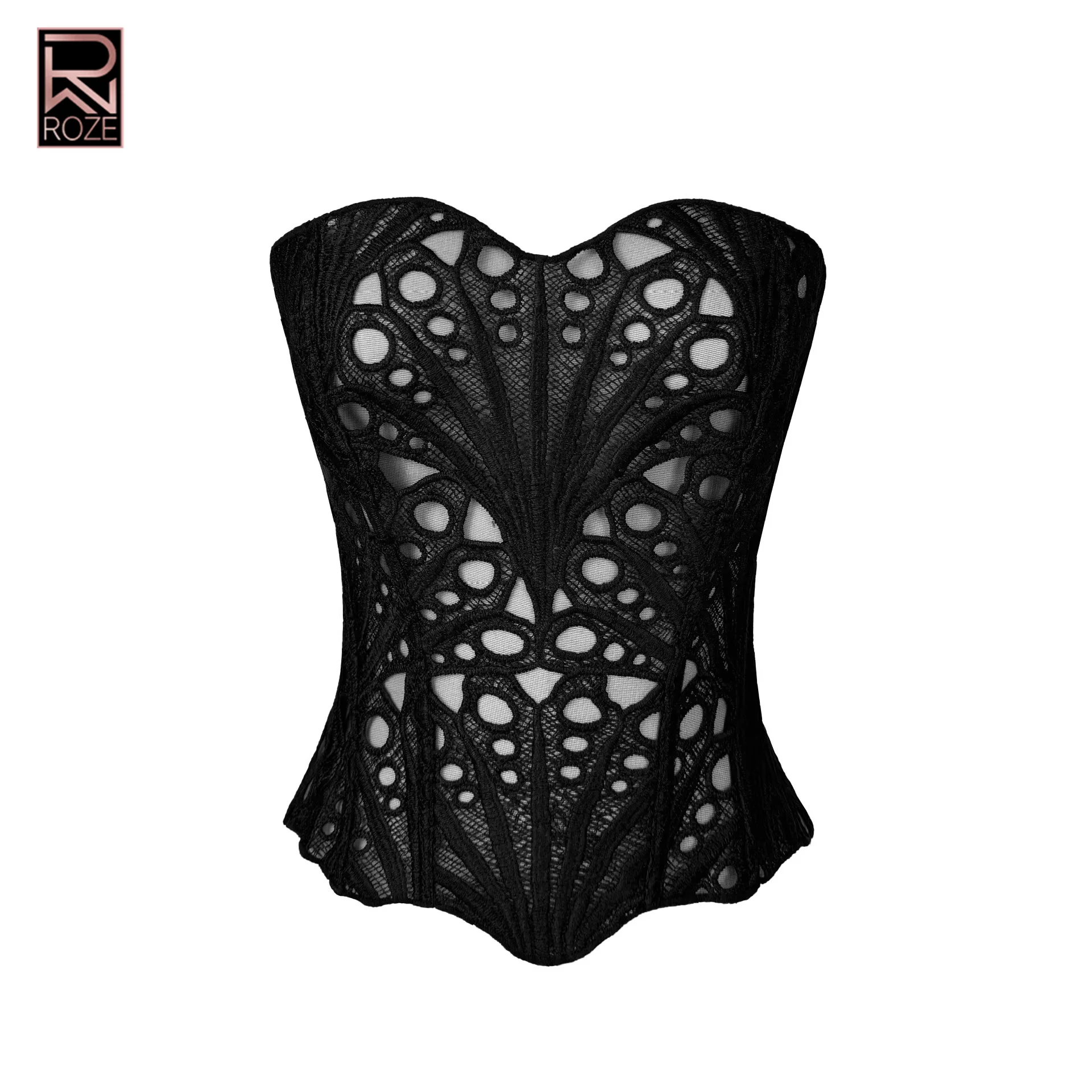 

Fashion Corset Bustier Top with Hollow-out & Lace-up Detail, Sexy Bandage Bralette for Clubbing Party,Women's Edgy Outerwear Top