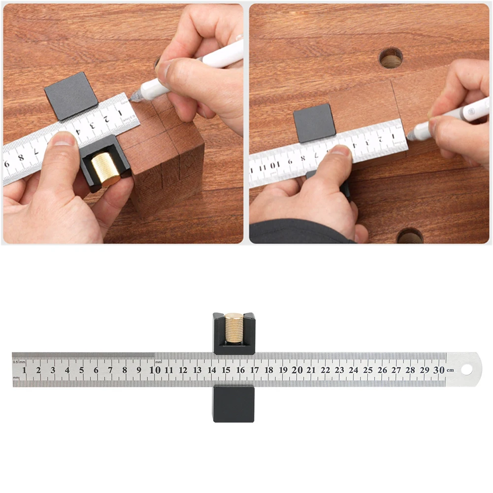 Precision Steel Ruler Stop Block With Adjustable Clamp For Woodworking Protable Accurate Positioning Woodworking Tools