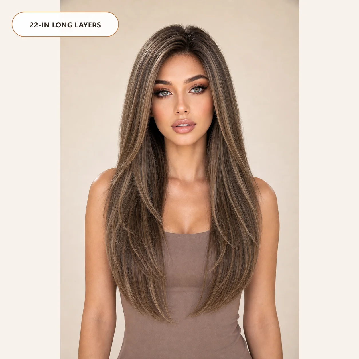 13x6 HD Lace Frontal Wig Mocha Brown Highlight Blonde Layered Straight Synthetic Wigs for Women 14 18 22 Inch Glueless